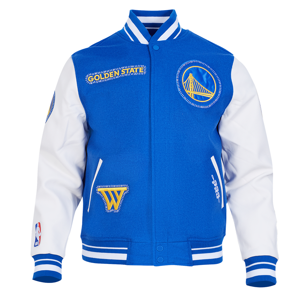NBA GOLDEN STATE WARRIORS DIY PICK STITCH MEN'S VARSITY JACKET (ROYAL BLUE/WHITE)