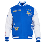NBA GOLDEN STATE WARRIORS DIY PICK STITCH MEN'S VARSITY JACKET (ROYAL BLUE/WHITE)