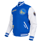 NBA GOLDEN STATE WARRIORS DIY PICK STITCH MEN'S VARSITY JACKET (ROYAL BLUE/WHITE)