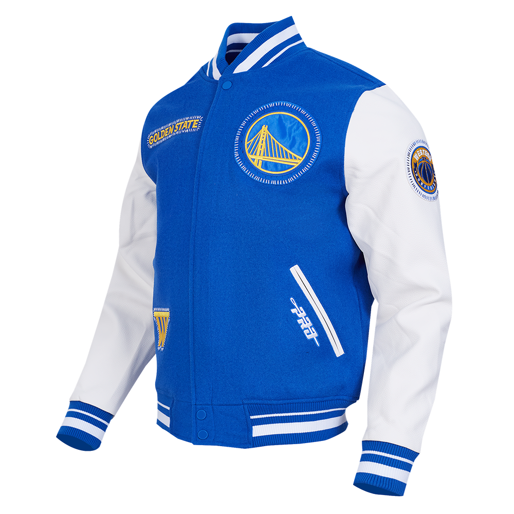 NBA GOLDEN STATE WARRIORS DIY PICK STITCH MEN'S VARSITY JACKET (ROYAL BLUE/WHITE)