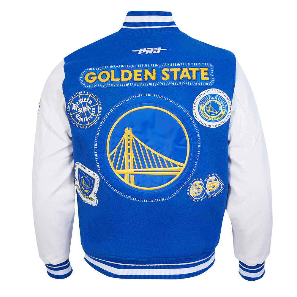 NBA GOLDEN STATE WARRIORS DIY PICK STITCH MEN'S VARSITY JACKET (ROYAL BLUE/WHITE)