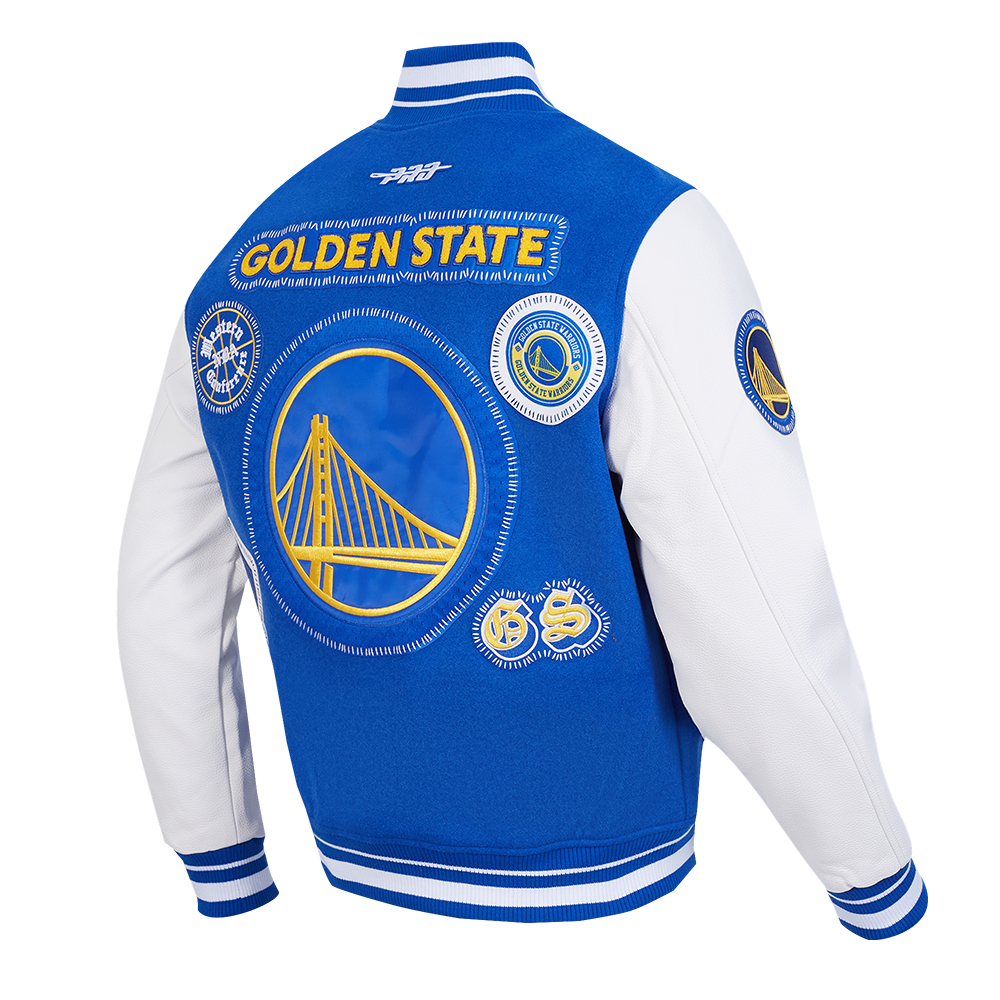 NBA GOLDEN STATE WARRIORS DIY PICK STITCH MEN'S VARSITY JACKET (ROYAL BLUE/WHITE)