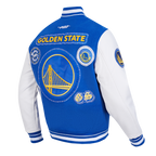NBA GOLDEN STATE WARRIORS DIY PICK STITCH MEN'S VARSITY JACKET (ROYAL BLUE/WHITE)