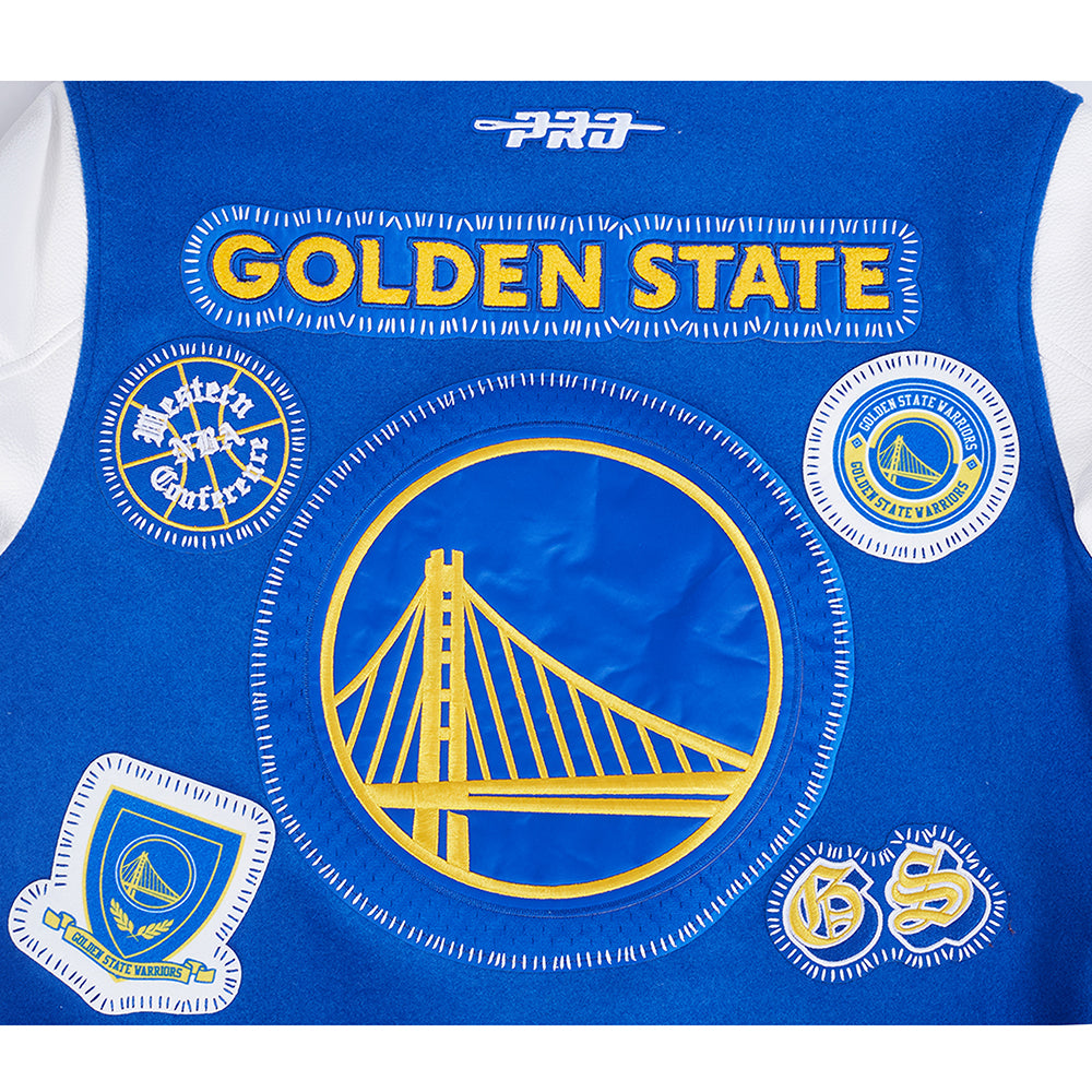 NBA GOLDEN STATE WARRIORS DIY PICK STITCH MEN'S VARSITY JACKET (ROYAL BLUE/WHITE)
