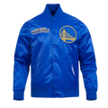 NBA GOLDEN STATE WARRIORS SOUVENIR BLOUSON EN SATIN POUR HOMME (BLEU ROYAL)