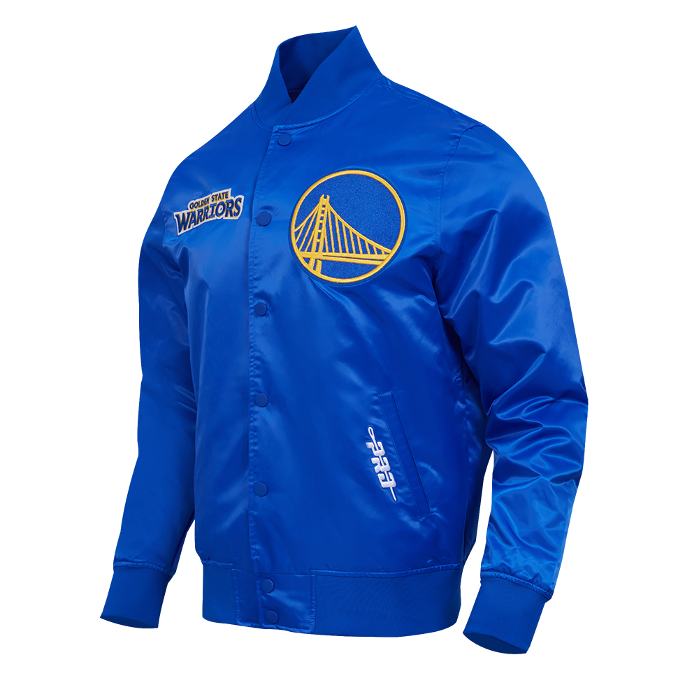 NBA GOLDEN STATE WARRIORS SOUVENIR BLOUSON EN SATIN POUR HOMME (BLEU ROYAL)