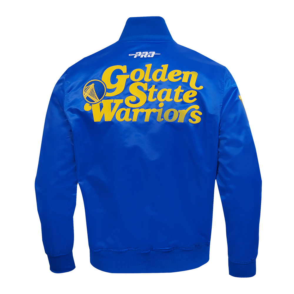 NBA GOLDEN STATE WARRIORS SOUVENIR BLOUSON EN SATIN POUR HOMME (BLEU ROYAL)