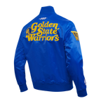 NBA GOLDEN STATE WARRIORS SOUVENIR BLOUSON EN SATIN POUR HOMME (BLEU ROYAL)
