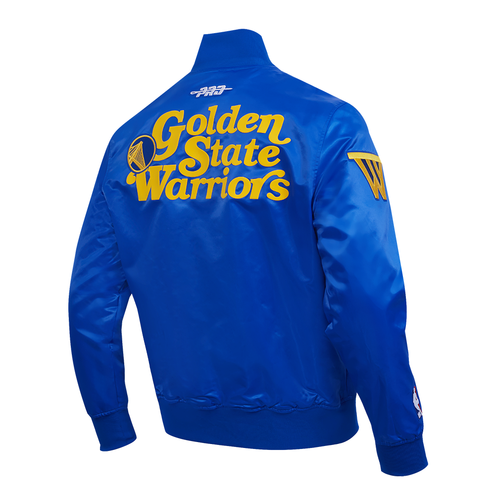 NBA GOLDEN STATE WARRIORS SOUVENIR BLOUSON EN SATIN POUR HOMME (BLEU ROYAL)