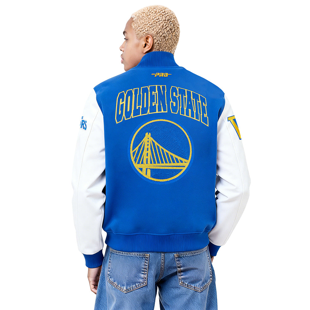 NBA GOLDEN STATE WARRIORS CITY ARCH MEN'S WOOL VARSITY JACKET (ROYAL BLUE/WHITE)