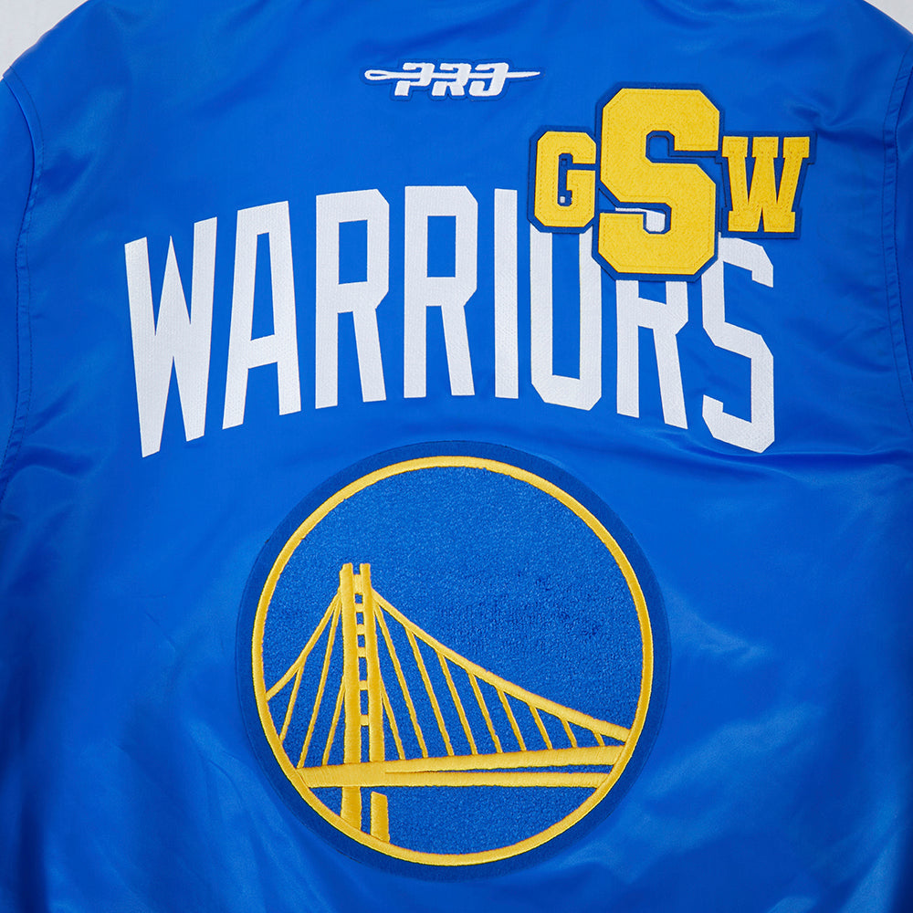 NBA GOLDEN STATE WARRIORS LETTERMAN MEN'S SATIN JACKET (ROYAL BLUE)