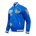 NBA GOLDEN STATE WARRIORS LETTERMAN MEN'S SATIN JACKET (ROYAL BLUE)