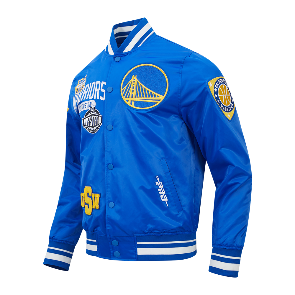 NBA GOLDEN STATE WARRIORS LETTERMAN MEN'S SATIN JACKET (ROYAL BLUE)