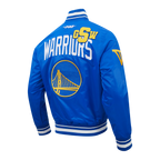 NBA GOLDEN STATE WARRIORS LETTERMAN MEN'S SATIN JACKET (ROYAL BLUE)