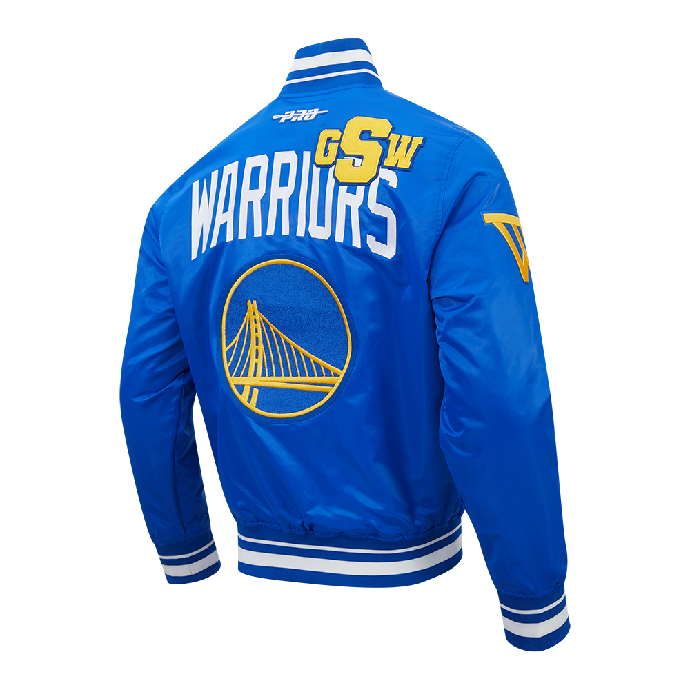 NBA GOLDEN STATE WARRIORS LETTERMAN MEN'S SATIN JACKET (ROYAL BLUE)