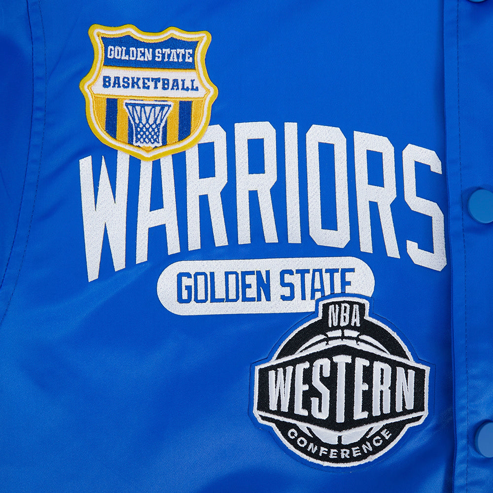 NBA GOLDEN STATE WARRIORS LETTERMAN MEN'S SATIN JACKET (ROYAL BLUE)