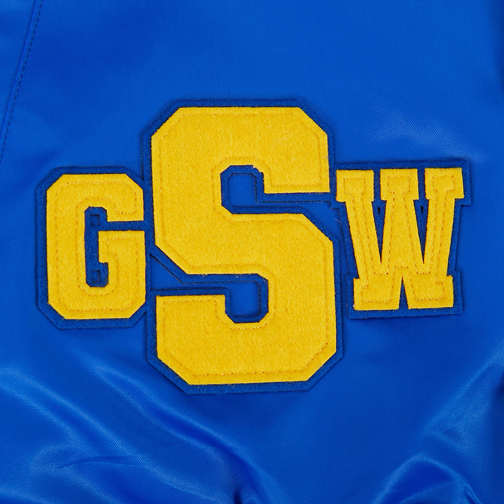 NBA GOLDEN STATE WARRIORS LETTERMAN MEN'S SATIN JACKET (ROYAL BLUE)