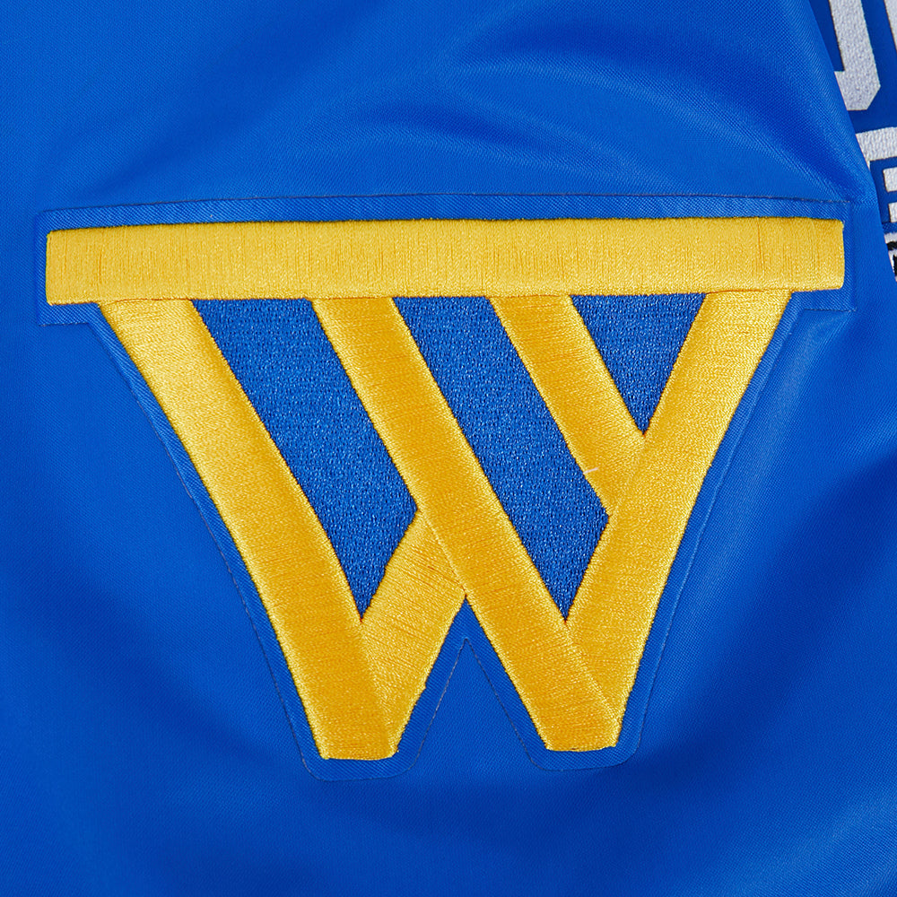 NBA GOLDEN STATE WARRIORS LETTERMAN MEN'S SATIN JACKET (ROYAL BLUE)