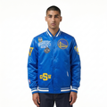 NBA GOLDEN STATE WARRIORS LETTERMAN MEN'S SATIN JACKET (ROYAL BLUE)