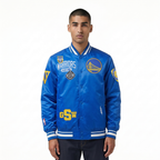 NBA GOLDEN STATE WARRIORS LETTERMAN MEN'S SATIN JACKET (ROYAL BLUE)