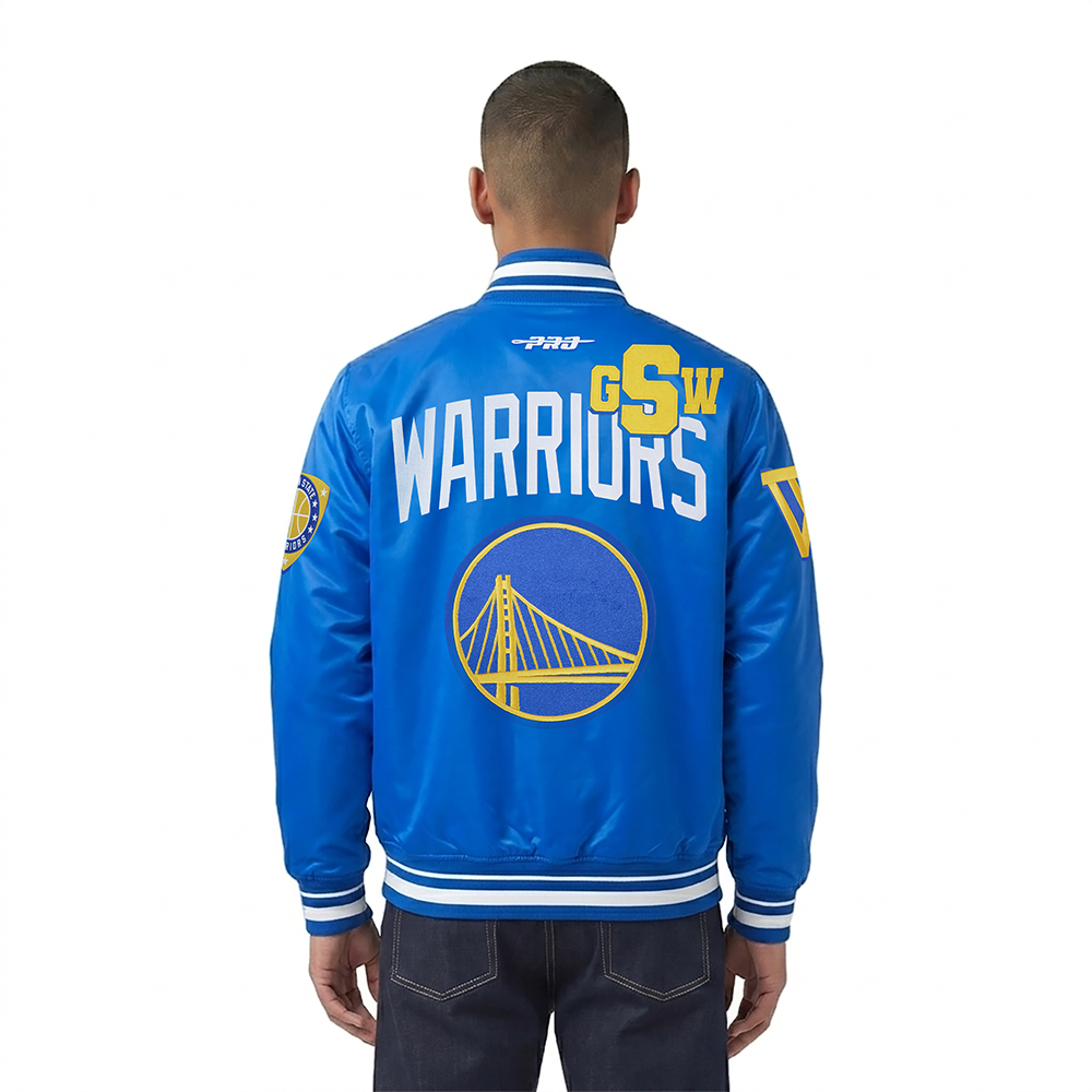 NBA GOLDEN STATE WARRIORS LETTERMAN MEN'S SATIN JACKET (ROYAL BLUE)