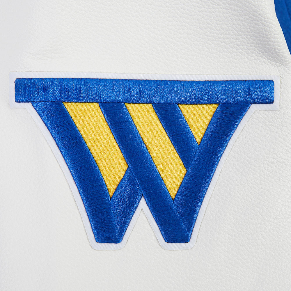 NBA GOLDEN STATE WARRIORS LETTERMAN BLOUSON COLLÉGIAL POUR HOMME (BLEU ROYAL/BLANC)