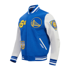 NBA GOLDEN STATE WARRIORS LETTERMAN BLOUSON COLLÉGIAL POUR HOMME (BLEU ROYAL/BLANC)