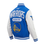NBA GOLDEN STATE WARRIORS LETTERMAN BLOUSON COLLÉGIAL POUR HOMME (BLEU ROYAL/BLANC)