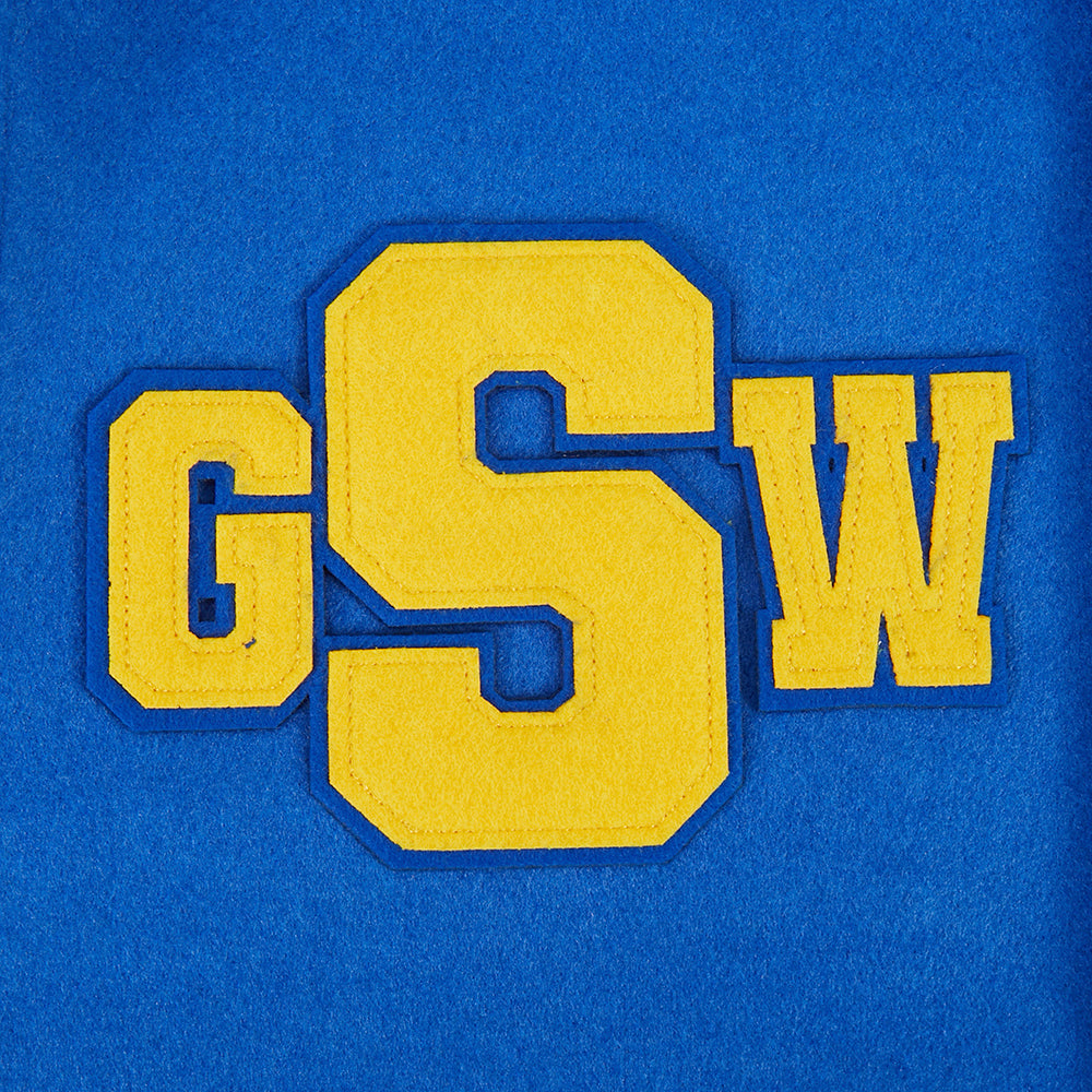 NBA GOLDEN STATE WARRIORS LETTERMAN BLOUSON COLLÉGIAL POUR HOMME (BLEU ROYAL/BLANC)