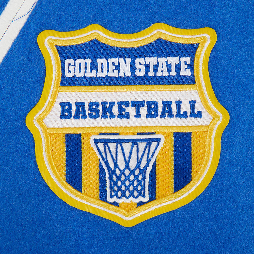 NBA GOLDEN STATE WARRIORS LETTERMAN BLOUSON COLLÉGIAL POUR HOMME (BLEU ROYAL/BLANC)
