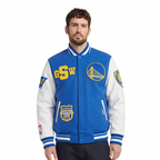 NBA GOLDEN STATE WARRIORS LETTERMAN BLOUSON COLLÉGIAL POUR HOMME (BLEU ROYAL/BLANC)