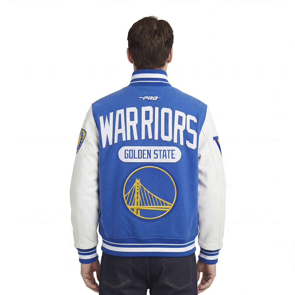 NBA GOLDEN STATE WARRIORS LETTERMAN MEN'S VARSITY JACKET (ROYAL BLUE/WHITE)