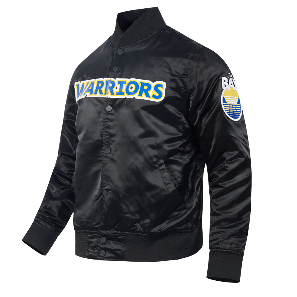 NBA GOLDEN STATE WARRIORS TEAM BIG LOGO MEN'S SATIN JACKET (BLACK)