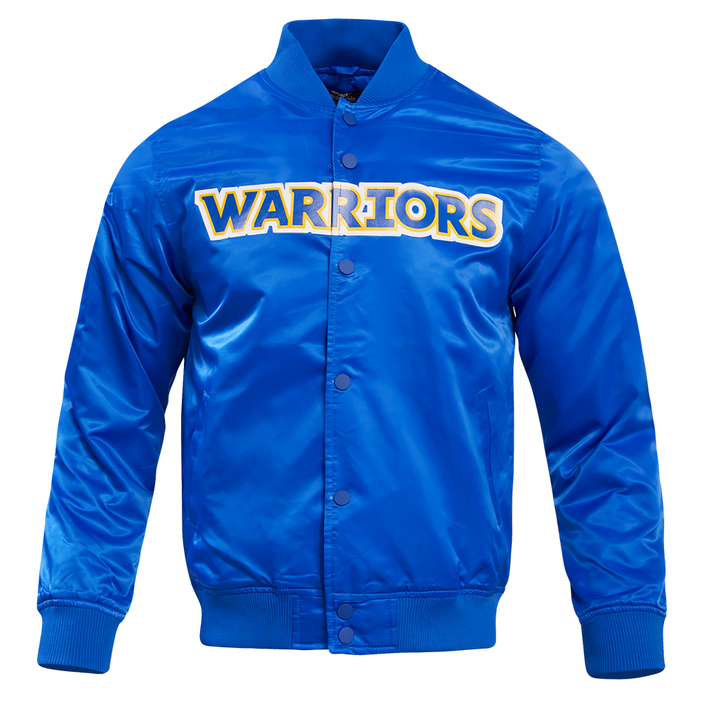 NBA GOLDEN STATE WARRIORS BLOUSON EN SATIN À GRAND LOGO D'ÉQUIPE POUR HOMME (BLEU ROYAL)
