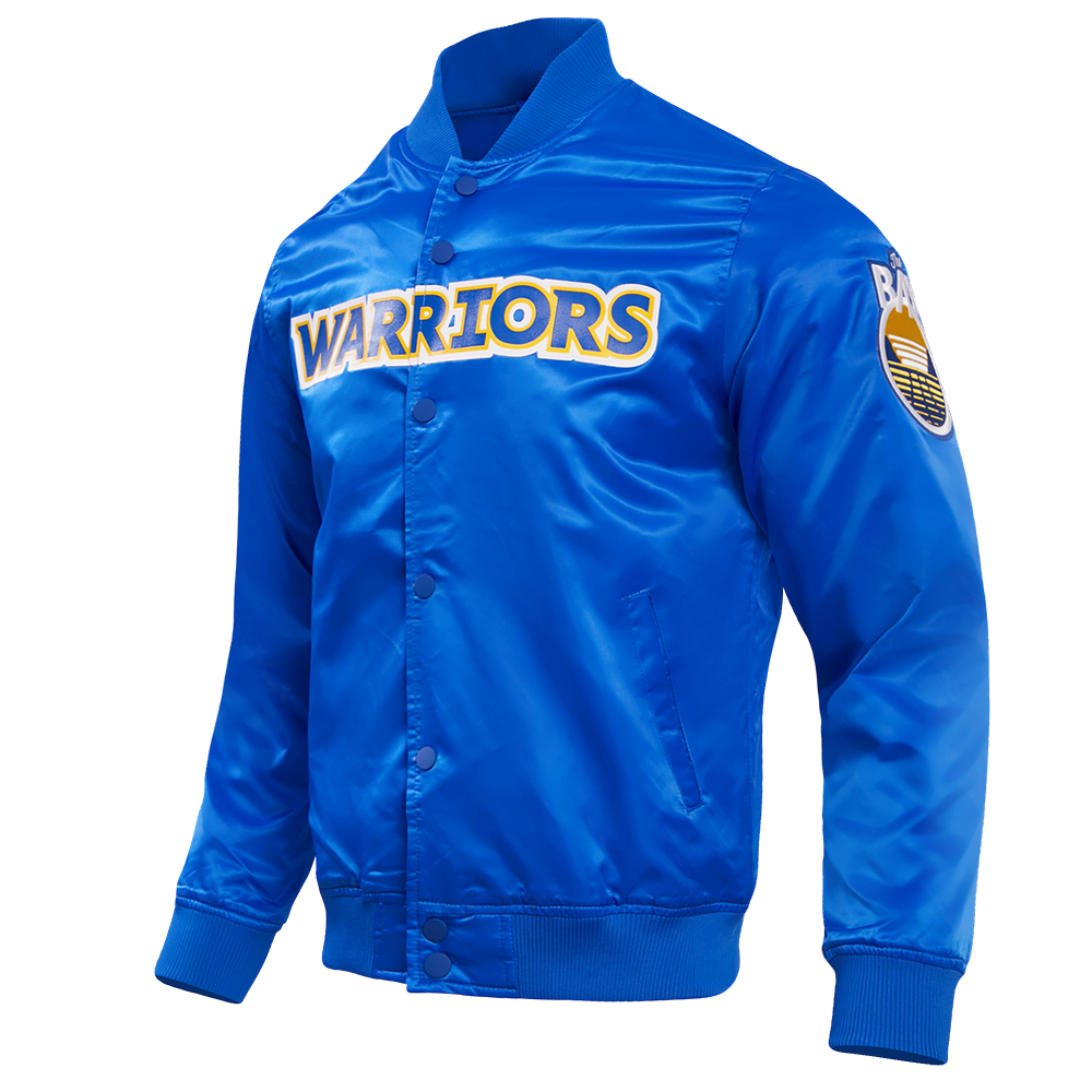 NBA GOLDEN STATE WARRIORS BLOUSON EN SATIN À GRAND LOGO D'ÉQUIPE POUR HOMME (BLEU ROYAL)