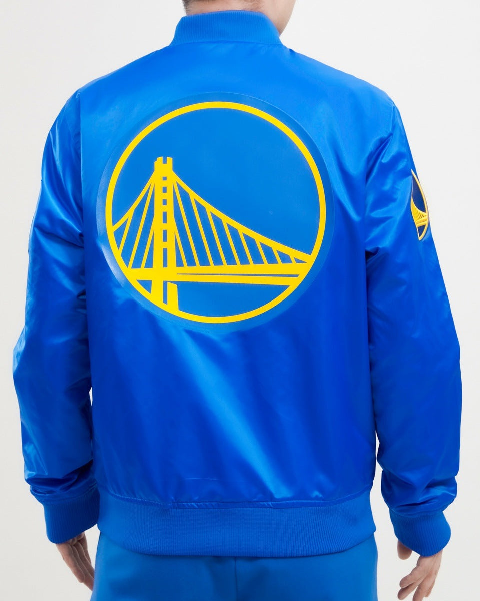 NBA GOLDEN STATE WARRIORS TEAM BIG LOGO MEN'S SATIN JACKET (ROYAL BLUE)
