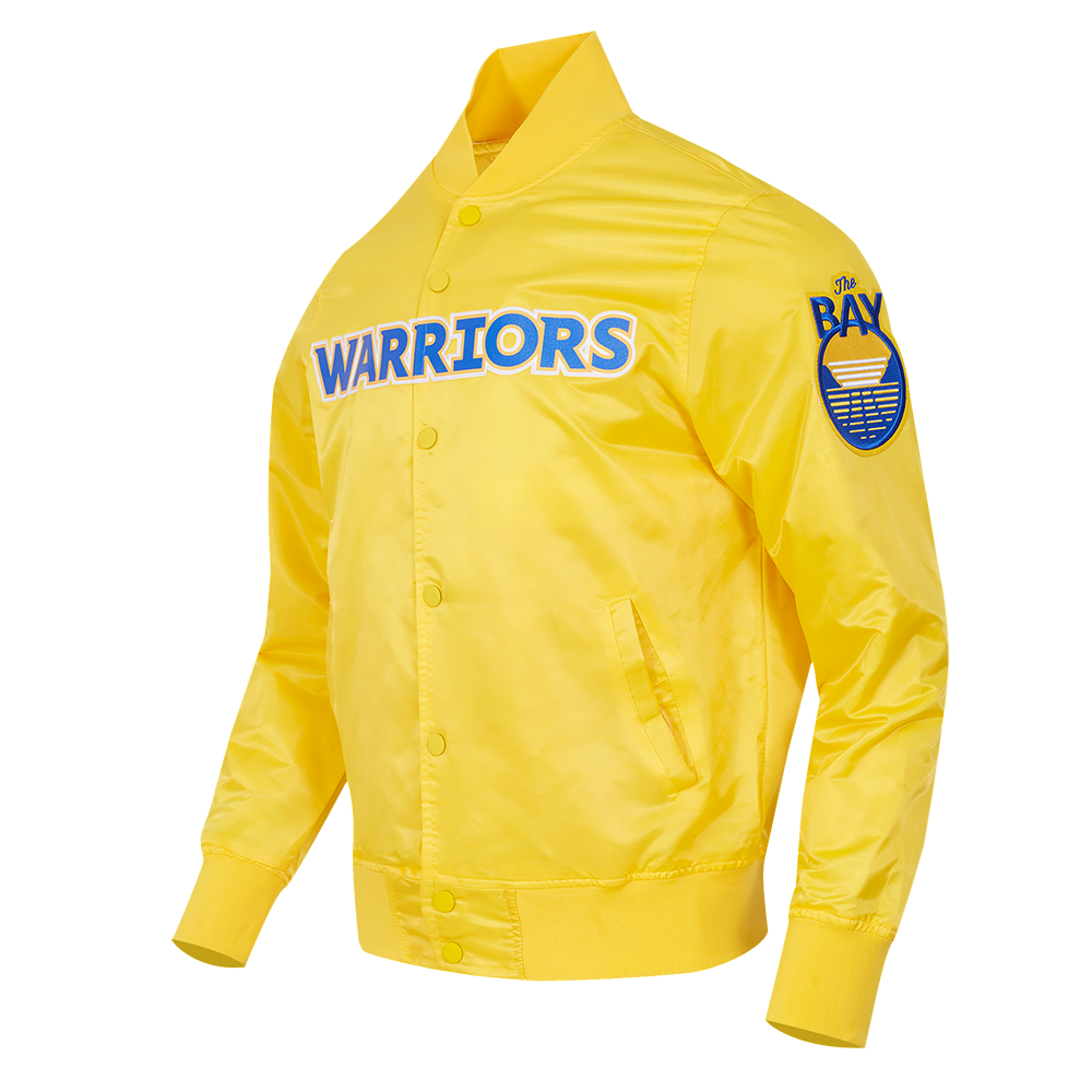 NBA GOLDEN STATE WARRIORS TEAM BIG LOGO MEN'S SATIN JACKET (YELLOW)