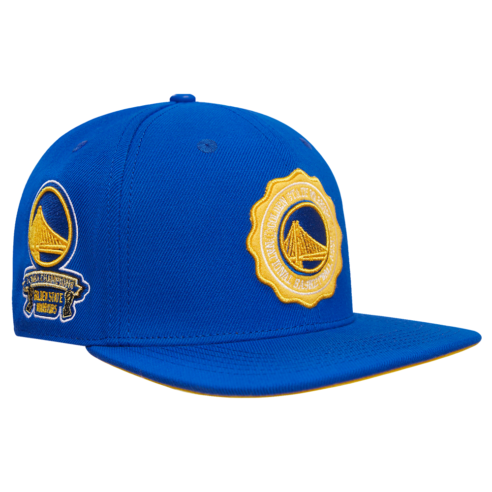 NBA GOLDEN STATE WARRIORS CREST EMBLEM WOOL SNAPBACK HAT (ROYAL BLUE)