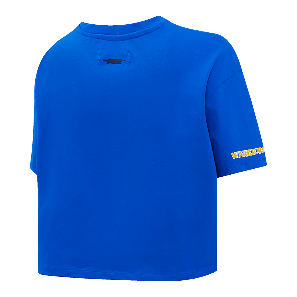 NBA GOLDEN STATE WARRIORS SCRIPT TAIL WOMEN'S SINGLE JERSEY BOXY TEE (ROYAL BLUE)
