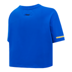 NBA GOLDEN STATE WARRIORS SCRIPT TAIL WOMEN'S SINGLE JERSEY BOXY TEE (ROYAL BLUE)