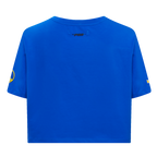NBA GOLDEN STATE WARRIORS SCRIPT TAIL WOMEN'S SINGLE JERSEY BOXY TEE (ROYAL BLUE)
