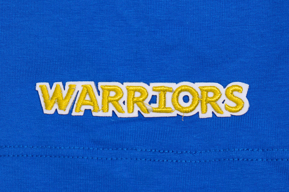 NBA GOLDEN STATE WARRIORS SCRIPT TAIL WOMEN'S SINGLE JERSEY BOXY TEE (ROYAL BLUE)