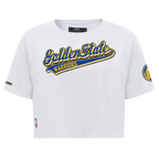 NBA GOLDEN STATE WARRIORS SCRIPT TAIL T-SHIRT EN JERSEY SIMPLE À COUPE CARRÉE POUR FEMME (BLANC)