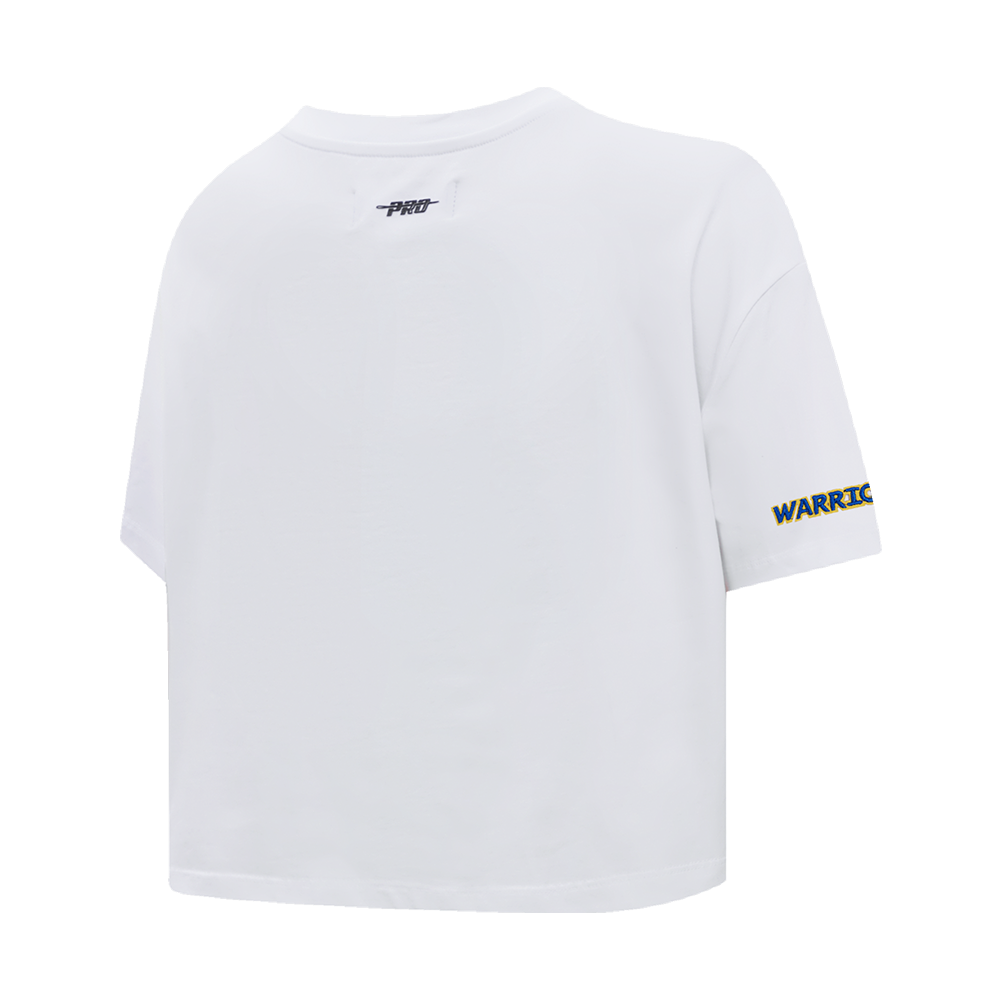 NBA GOLDEN STATE WARRIORS SCRIPT TAIL T-SHIRT EN JERSEY SIMPLE À COUPE CARRÉE POUR FEMME (BLANC)