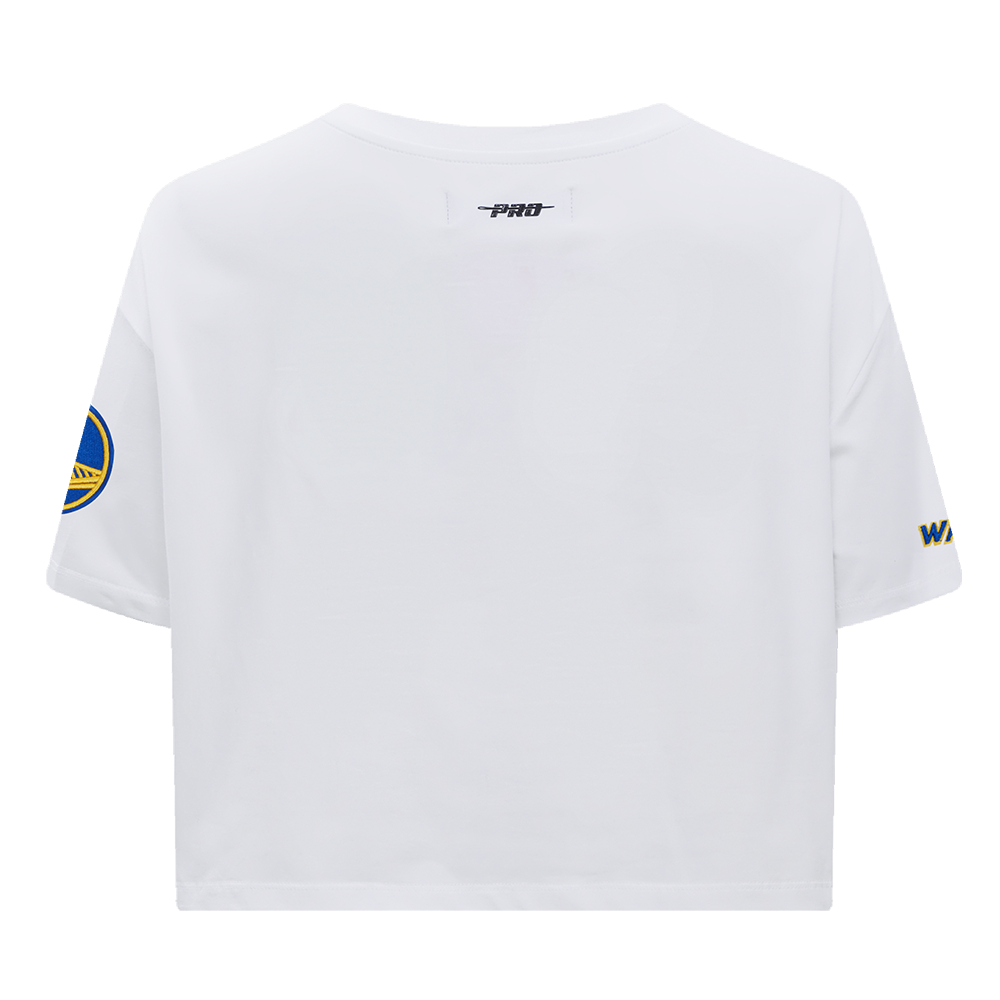 NBA GOLDEN STATE WARRIORS SCRIPT TAIL T-SHIRT EN JERSEY SIMPLE À COUPE CARRÉE POUR FEMME (BLANC)