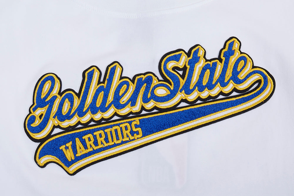 NBA GOLDEN STATE WARRIORS SCRIPT TAIL T-SHIRT EN JERSEY SIMPLE À COUPE CARRÉE POUR FEMME (BLANC)