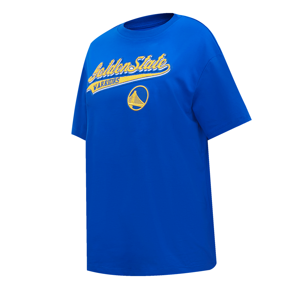 NBA GOLDEN STATE WARRIORS SCRIPT TAIL WOMEN'S BOYFRIEND TEE (ROYAL BLUE)