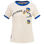 NBA GOLDEN STATE WARRIORS RETRO CASCADE T-SHIRT À BORDURES CONTRASTANTES POUR FEMME (COQUILLE D'ŒUF/BLEU ROYAL)