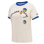 NBA GOLDEN STATE WARRIORS RETRO CASCADE T-SHIRT À BORDURES CONTRASTANTES POUR FEMME (COQUILLE D'ŒUF/BLEU ROYAL)