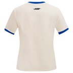 NBA GOLDEN STATE WARRIORS RETRO CASCADE T-SHIRT À BORDURES CONTRASTANTES POUR FEMME (COQUILLE D'ŒUF/BLEU ROYAL)